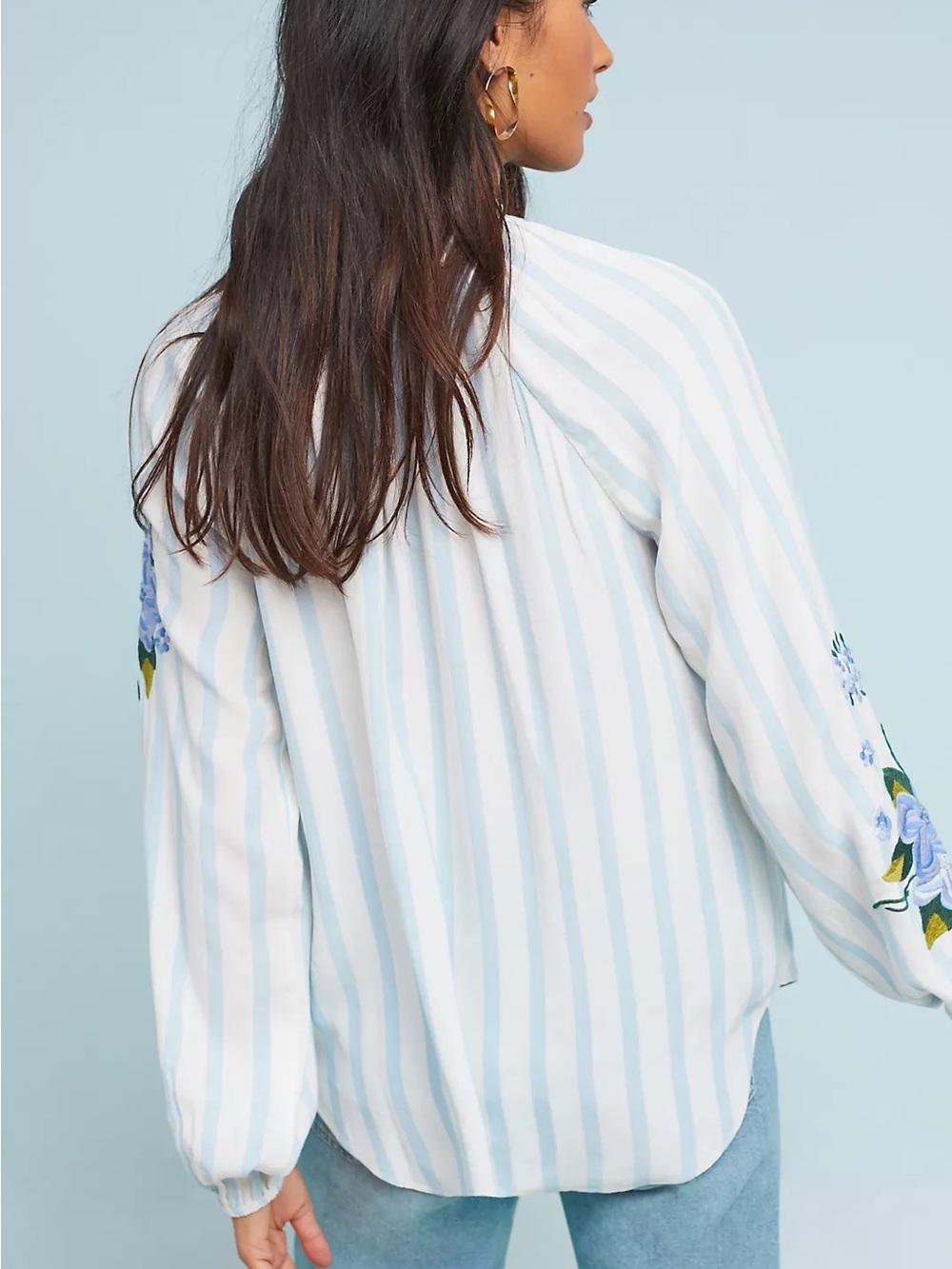 Anthropologie Embroidered & Striped Blouse Sz M Boho Cottagecore Nature Relaxed - Picture 4 of 11